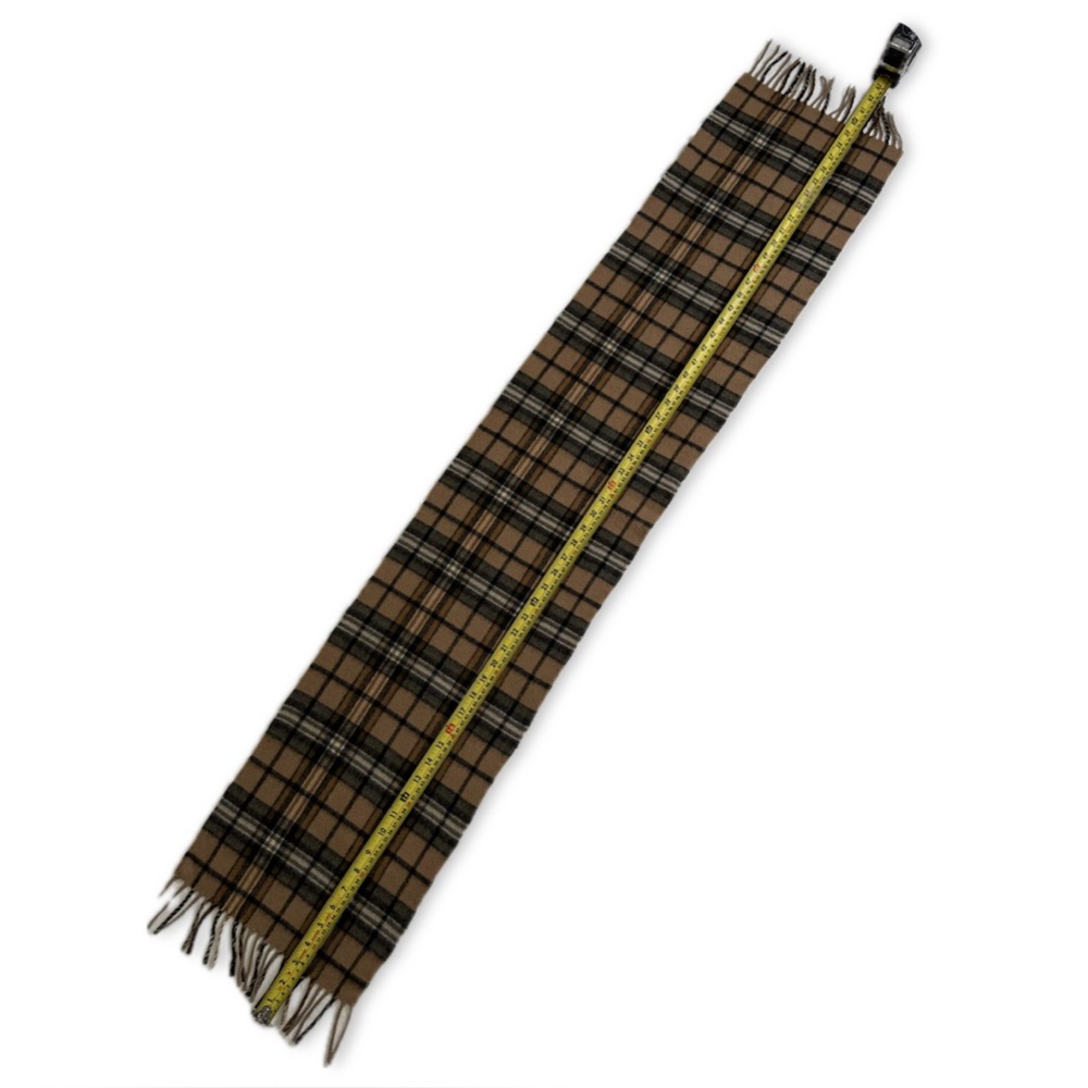Vintage Camel Plaid Wool Scarf Classic Tartan Fringe Neutral Winter - Picture 6 of 8